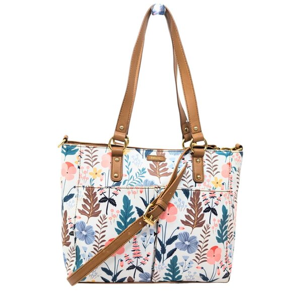 Relic Handbags - Relic Floral 2-Way Faux Leather White Tan Tote Crossbody